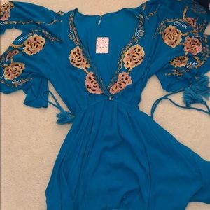 Teal embroidered dress